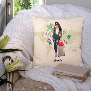 Personalized Traveling Pillow One Day I Will Visit Girl With A Red Bag - Pillow - GoDuckee