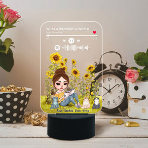 Personalized Book Garden Cat Lover Led Night Light - Reading Girl And Cats - Led Night Light - GoDuckee