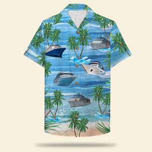 Personalized Cruising Couple Hawaiian Shirt - Cruise and Coconut Tree Pattern - Knot 2 Bad - Hawaiian Shirts - GoDuckee