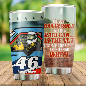 Simpsonalized Stock Car Racing Tumbler - The Most Dangerous Part Of A Car Is The Nut - Tumbler Cup - GoDuckee