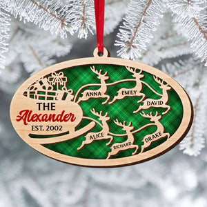Family Reindeer Personalized Layer Wood Ornament - Ornament - GoDuckee