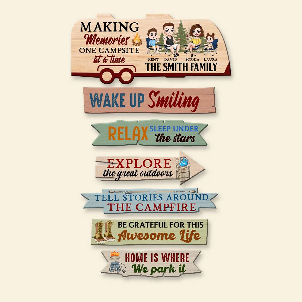 Family Making Memories One Campsite At A Time, Personalized Camping Pallet Wood Sign, Gift for Family - Wood Sign - GoDuckee