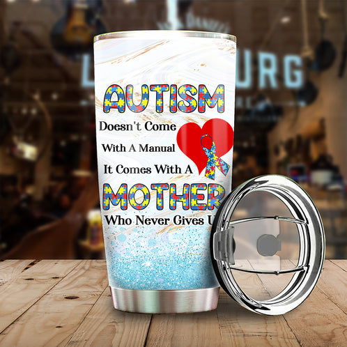 Personalized Autism Mom Tumbler - Don't Come With A Manual Heart - Autism Ribbon - Tumbler Cup - GoDuckee