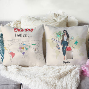 Personalized Traveling Pillow One Day I Will Visit Girl With A Red Bag - Pillow - GoDuckee