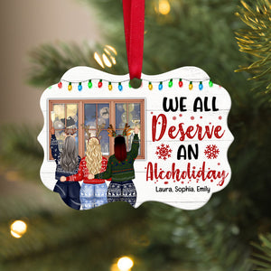 We All Deserve An Alcoholiday, Personalized Drinking Friends Wood Ornament - Ornament - GoDuckee