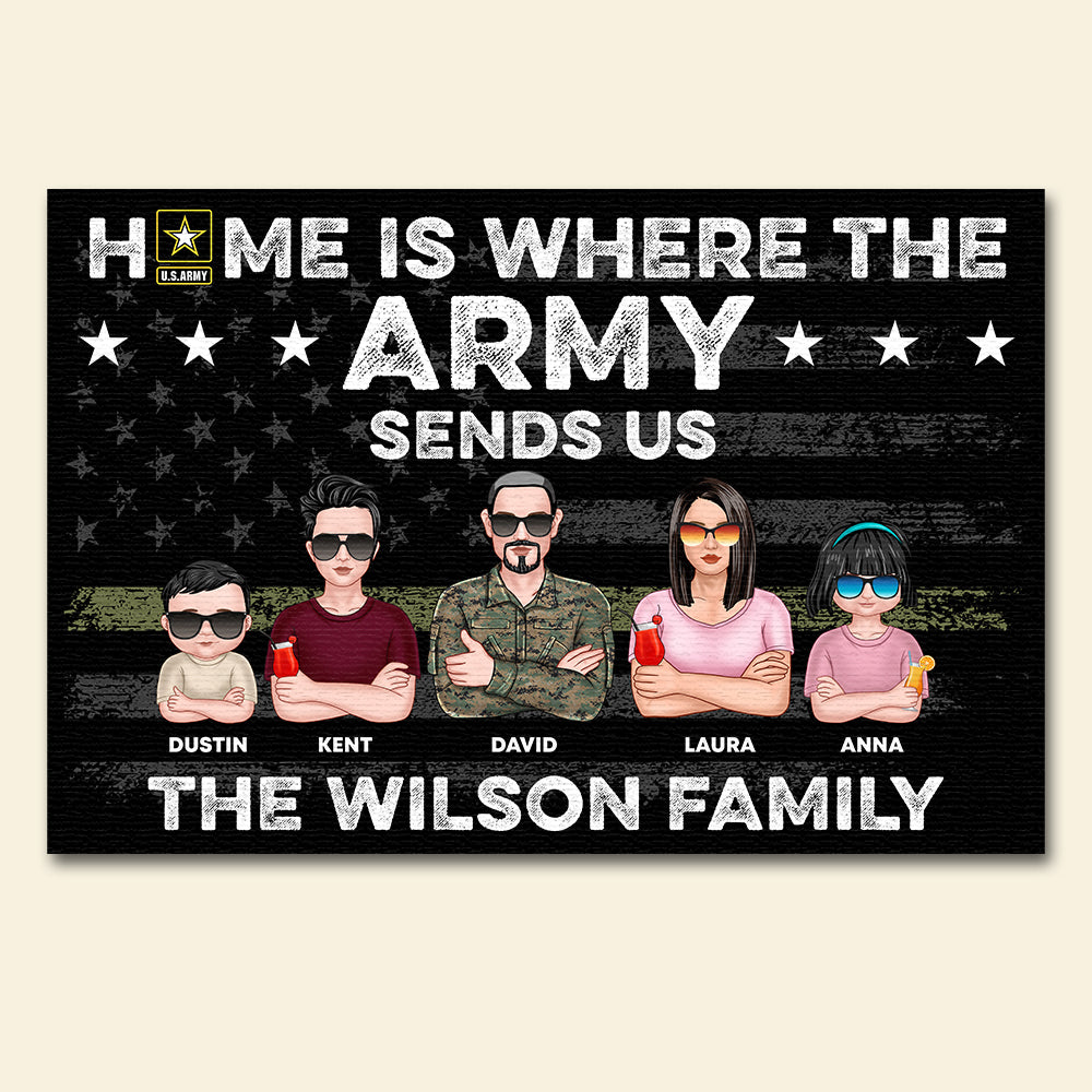 Veteran Home Is Where The Army Sends Us, Personalized Door Mat, Military Gifts - Doormat - GoDuckee