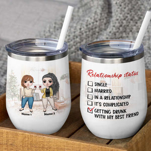 Personalized Drinking Girls Bestie Wine Tumbler - Relationship Status Getting Drunk - Fashion Girl Doll Bar - Wine Tumbler - GoDuckee