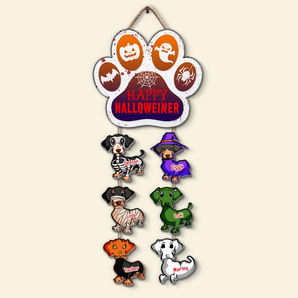 Custom Halloween Dachshund Wood Sign, Happy Halloweiner - Wood Sign - GoDuckee