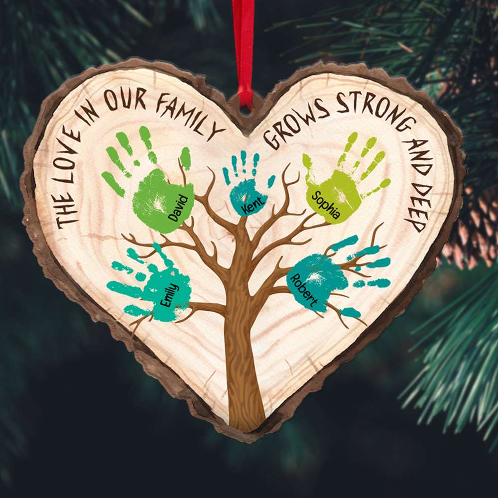 Family Love Grows Strong And Deep, Personalized Wood Ornament - Ornament - GoDuckee