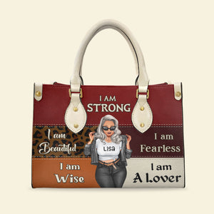 I Am Strong I Am Fearless Personalized Cool Woman Leather Bag, Gift For Her - Leather Bag - GoDuckee