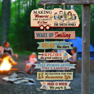 Family Making Memories One Campsite At A Time, Personalized Camping Pallet Wood Sign, Gift for Family - Wood Sign - GoDuckee