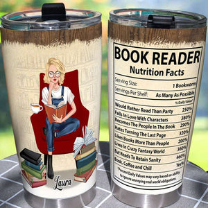 Personalized Reading Girl Tumbler - Reader Nutrition Facts - Tumbler Cup - GoDuckee