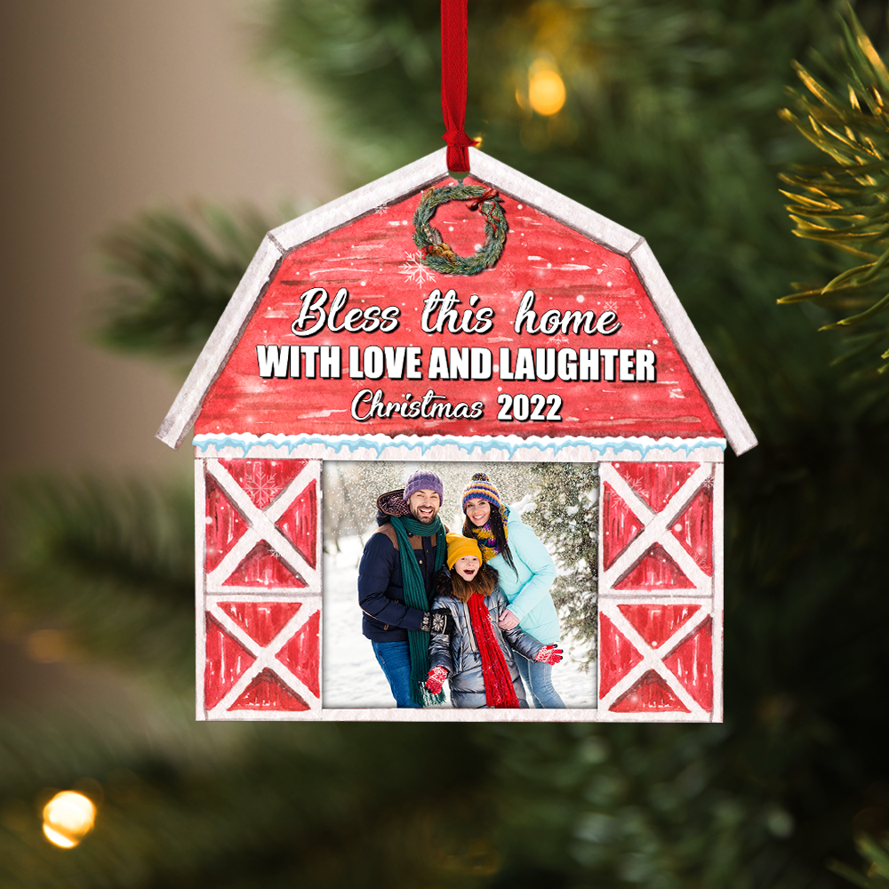 Jesus Bless This Home With Love and Laughter, Personalized Wood Ornament - Ornament - GoDuckee