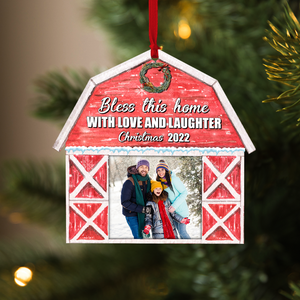 Jesus Bless This Home With Love and Laughter, Personalized Wood Ornament - Ornament - GoDuckee