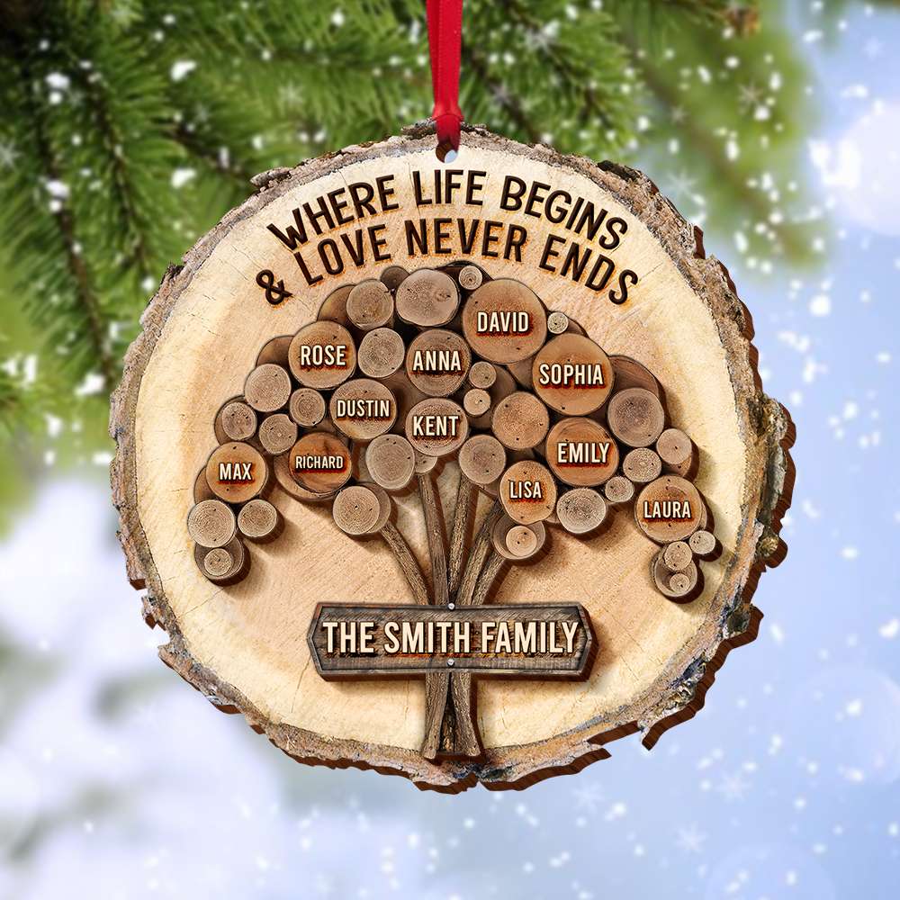 Family Tree Where Life Begins And Love Never Ends, 2 Personalized Wood Ornament - Ornament - GoDuckee