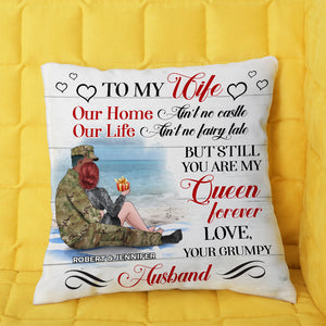 Personalized Veteran Coulpe Pillow - To My Wife You're My Queen Forever - Pillow - GoDuckee