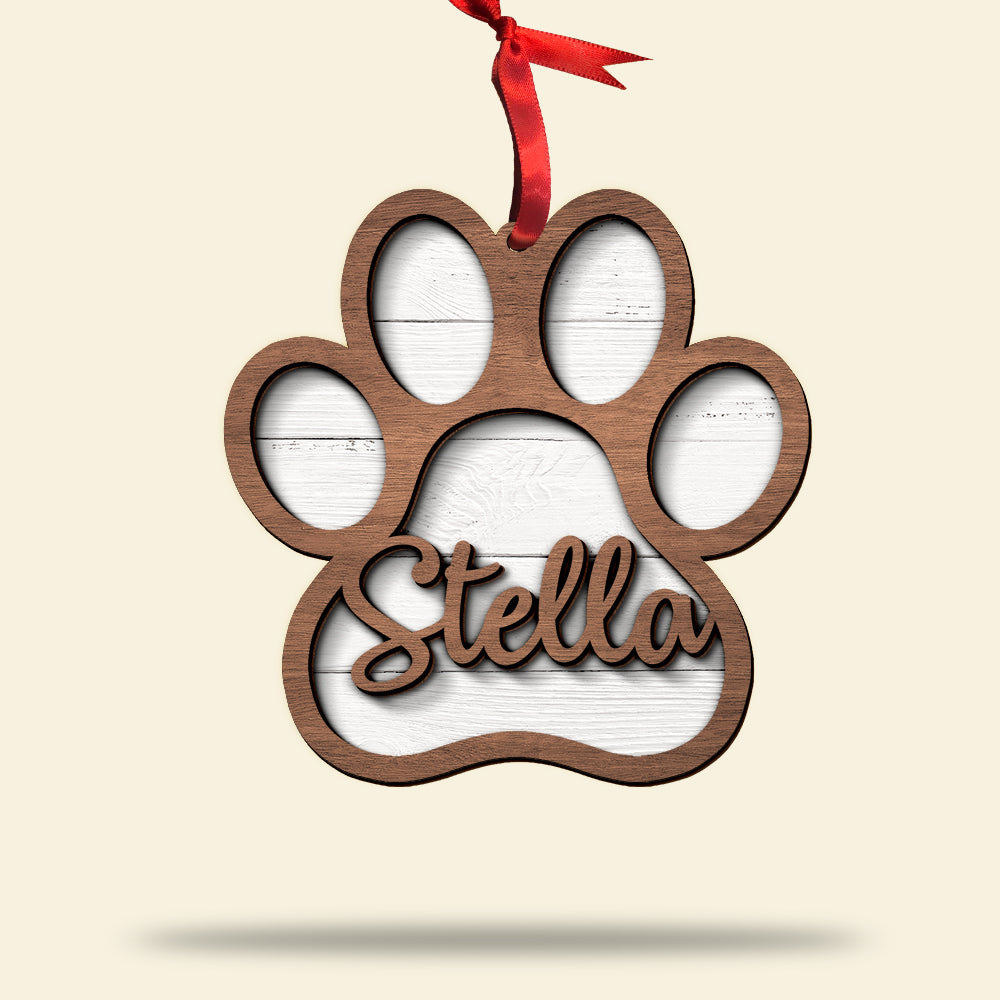 Personalized Puppy Paw Wood Ornament, Christmas Tree Decoration - Ornament - GoDuckee