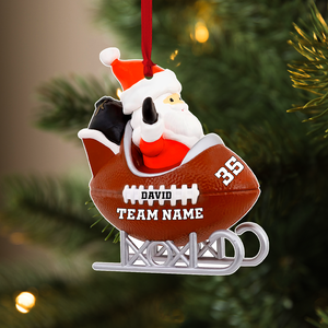 Santa Riding Football Ball Sleigh, Custom Shape Ornament Gift For Team Football - Ornament - GoDuckee