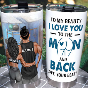 Personalized Gym Couple Tumbler Cup - I Love You To The Moon And Back - Tumbler Cup - GoDuckee