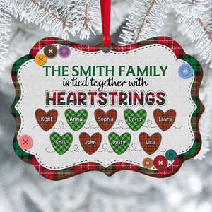 Family Is Tied Together With Heartstrings, Personalized Medallion Wood Ornament - Ornament - GoDuckee