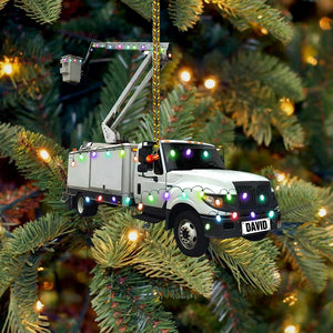 Lineman Christmas Gift - Personalized Christmas Ornament- Gift for Lineman - Lineman Bucket Truck - Ornament - GoDuckee