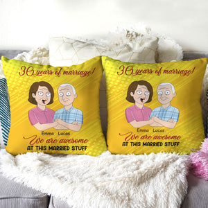 Personalized Old Couple Pillow - We Are Awesome At This Married Stuff - family guys - Pillow - GoDuckee