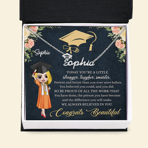 Personalized Graduation Necklace - Today You're A Little Stronger, Tougher, Smarter - Chibi Graduate - Jewelry - GoDuckee