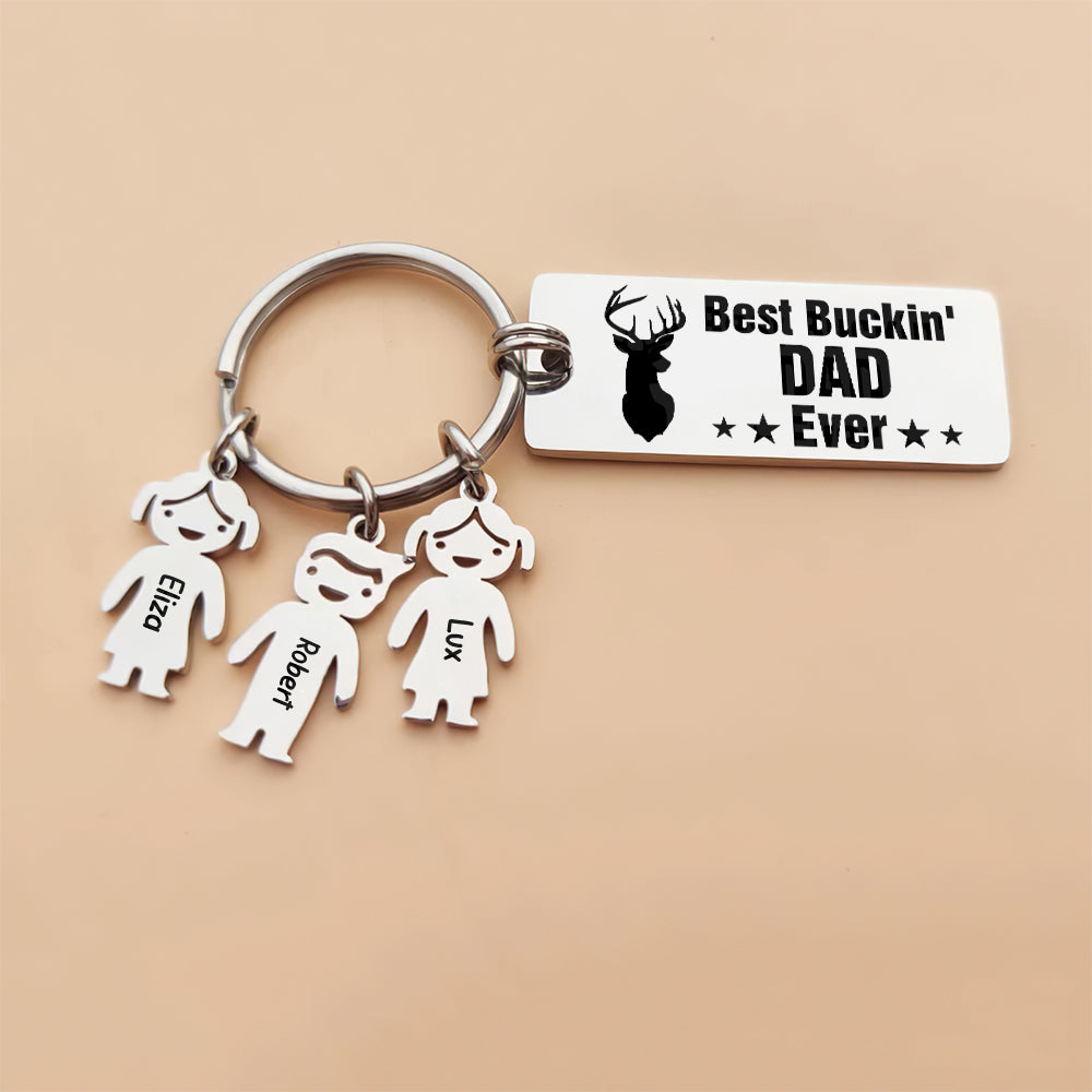 Hunting Father Custom Kid Names Keychain, Father's Day Gift - Keychains - GoDuckee