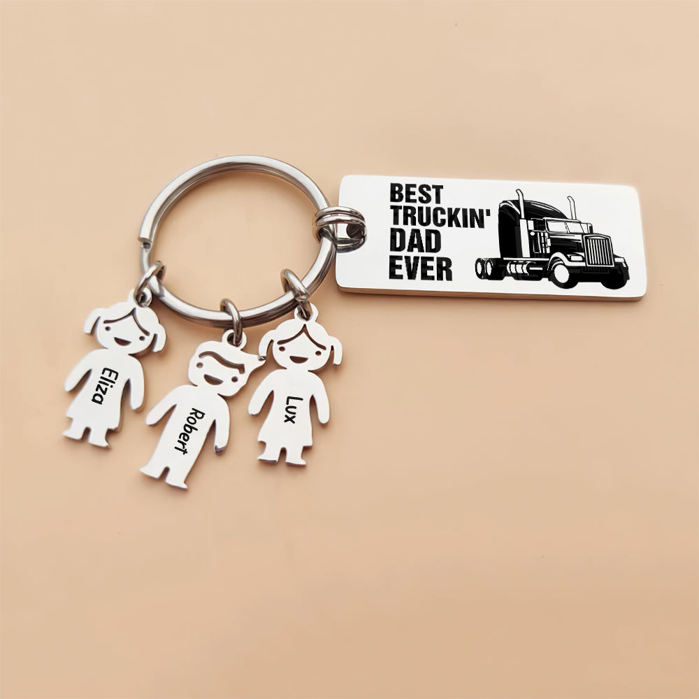 Trucker Dad Custom Kid Name Family Keychain, Father's Day Gift - Keychains - GoDuckee