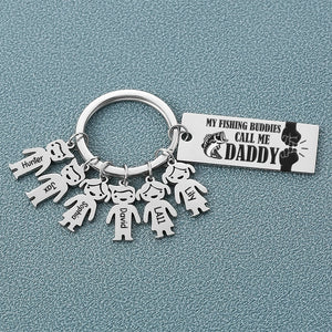 Fishing Dad Custom Kid Name Family Keychain, Father's Day Gift - Keychains - GoDuckee
