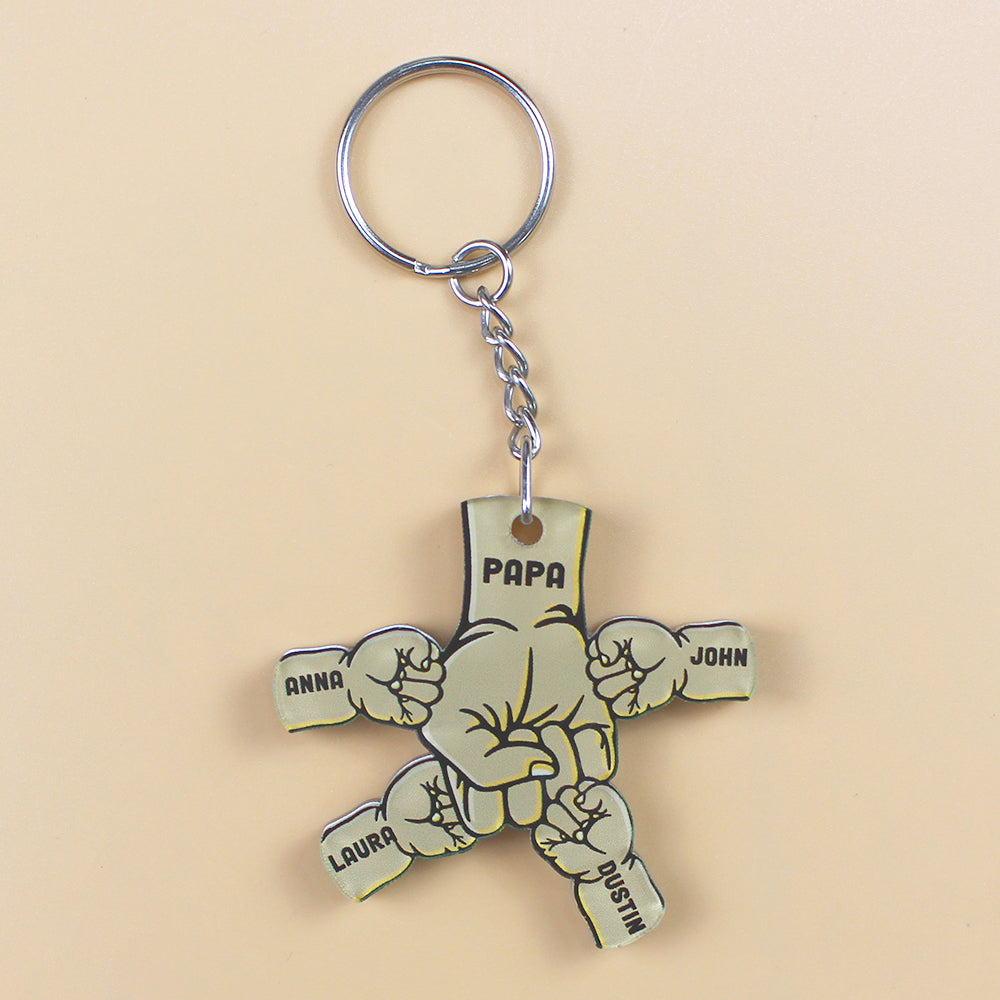 Dad and Kids Fist Bump, Personalized Keychain, Father's Day Gifts for Dads - Keychains - GoDuckee