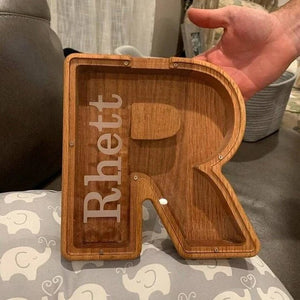 Personalized Wooden Letter Piggy Bank - Gifts for Kids - Wood Sign - GoDuckee