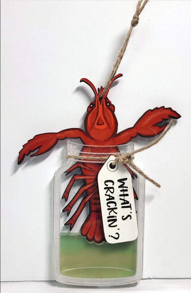Crawfish In A Jar Christmas Ornament, Louisiana Crawfish With Tag - Ornament - GoDuckee