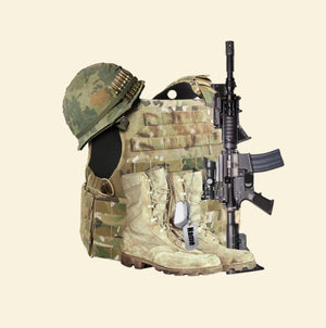 Veteran Boots, Bulletproof Vest, Helmet and Gun - Personalized Christmas Ornament - Gift for Veteran - Ornament - GoDuckee