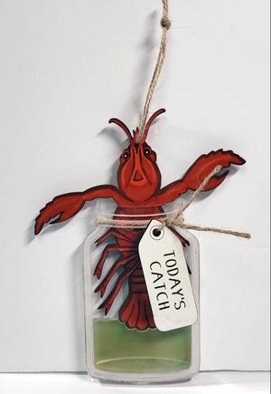 Crawfish In A Jar Christmas Ornament, Louisiana Crawfish With Tag - Ornament - GoDuckee