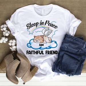 Sleeping Angel Cat, Personalized Cat Memorial Shirt, Sleep In Peace Faithful Friend - Shirts - GoDuckee