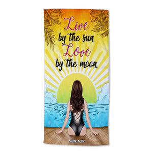 Live By The Sun Love By The Moon - Personalized Beach Towel - Gifts For Wife, Girlfriend - Beach Towel - GoDuckee