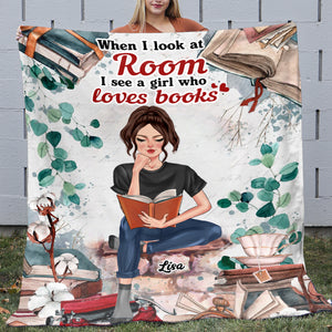 Personalized Reading Girl Blanket - When I Look At My Room I See A Girl Who Loves Books BOOK2104 - Blanket - GoDuckee