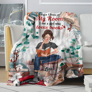 Personalized Reading Girl Blanket - When I Look At My Room I See A Girl Who Loves Books BOOK2104 - Blanket - GoDuckee