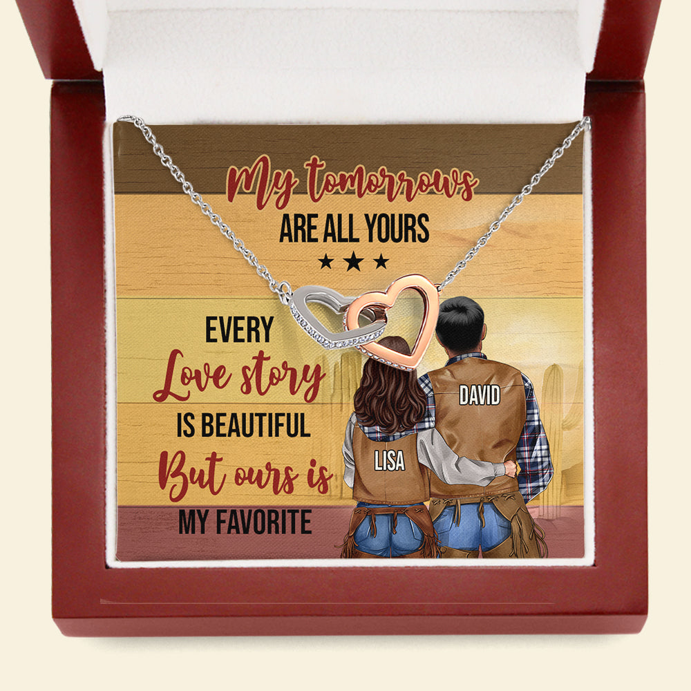 But Ours Is My Favorite - Personalized Interlocking Hearts Necklace - Gift For Cowboy & Cowgirl - Couple Shoulder To Shoulder - Jewelry - GoDuckee