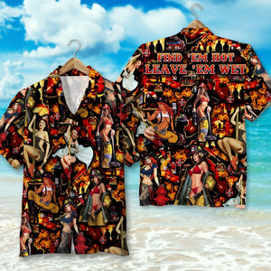 Firefighter Hawaiian Shirt, Aloha Shirt, Hot Girls Pattern, Gift For Him - Hawaiian Shirts - GoDuckee