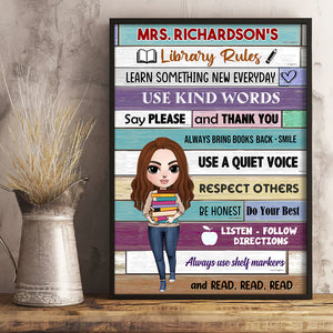 Personalized Librarian Poster - Library Girl With A Stack of Books - Library Rules - Poster & Canvas - GoDuckee