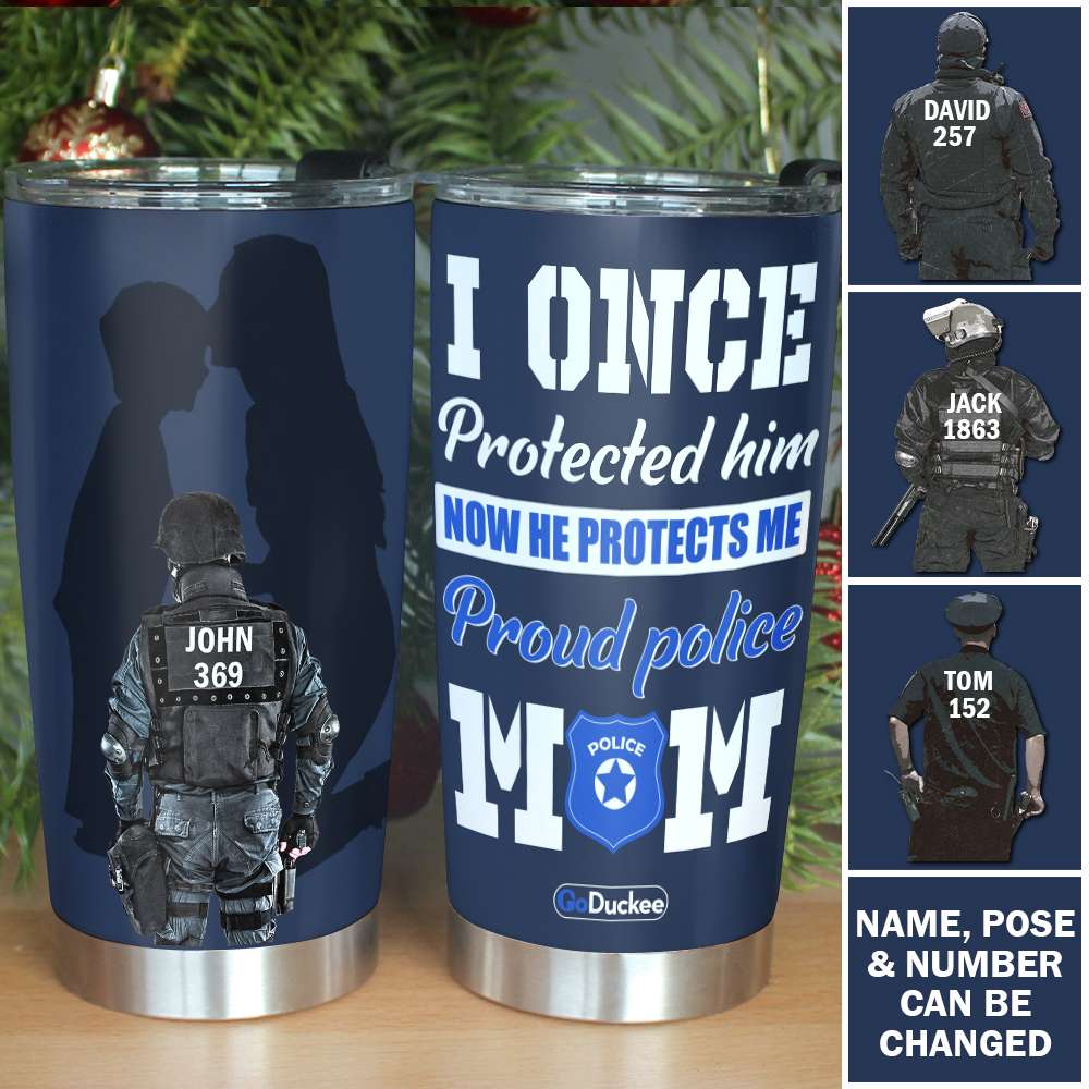 Mom & Dad I Once Protected Him Now He Protects Me - Personalized Police Officer Tumbler - Tumbler Cup - GoDuckee
