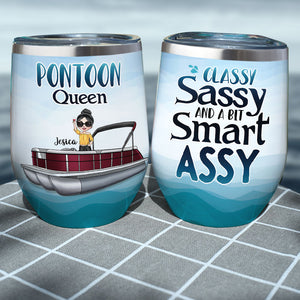 Personalized Pontoon Queen Wine Tumbler - Classy Sassy & Smart Assy - Wine Tumbler - GoDuckee