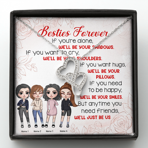 Besties Forever Anytime You Need Friends - Personalized Double Hearts Necklace - Gift for Besties - Fashion Girl Doll - Jewelry - GoDuckee