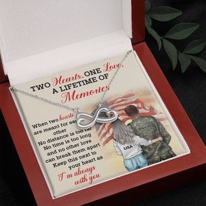 Personalized US Military Couple - Infinity Hearts Necklace - Two Hearts One Love, A Lifetime Of Memories Message Card - Jewelry - GoDuckee