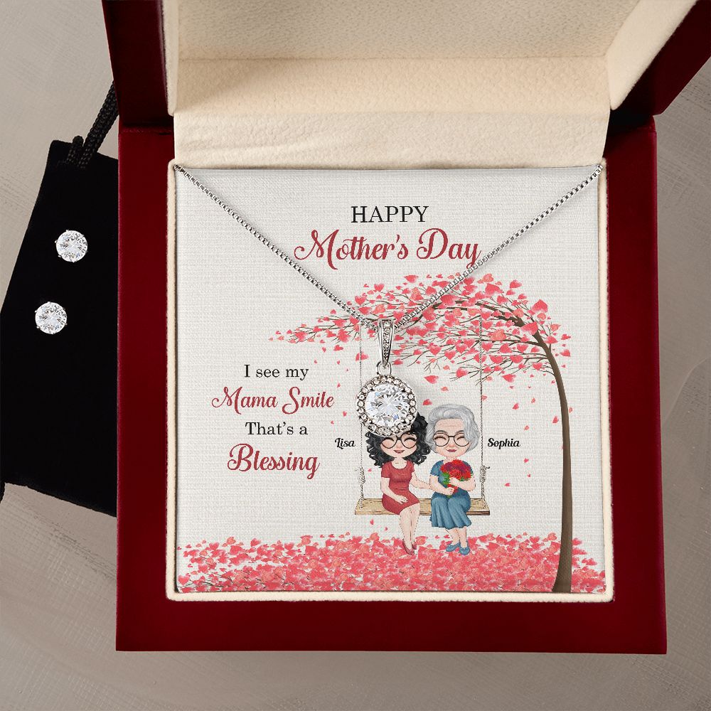 I See My Mama Smile- Gift For Mother-Personalized Eternal Hope Necklace And CZ Earring Set- Mother's Day Gift - Jewelry - GoDuckee