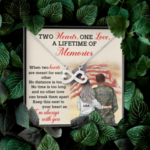 Personalized US Military Couple - Infinity Hearts Necklace - Two Hearts One Love, A Lifetime Of Memories Message Card - Jewelry - GoDuckee