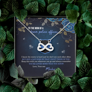 Police Mom Infinity Hearts Necklace - To The Mom Of A Brave Police Message Card - Jewelry - GoDuckee