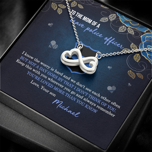 Police Mom Infinity Hearts Necklace - To The Mom Of A Brave Police Message Card - Jewelry - GoDuckee